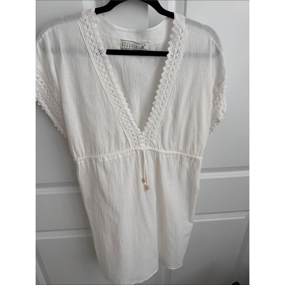 White Crochet Trim Swim Coverup tropical coastal resort wear